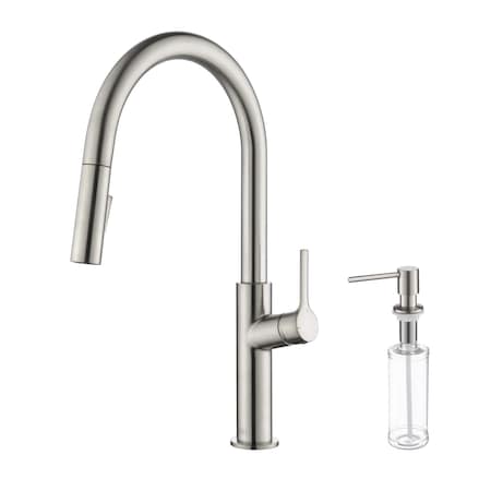 Kibi Fusion-T Single Handle Pull Down Kitchen Sink Faucet with Soap Dispenser - Brushed Nickel C-KKF2018BN-KSD100BN